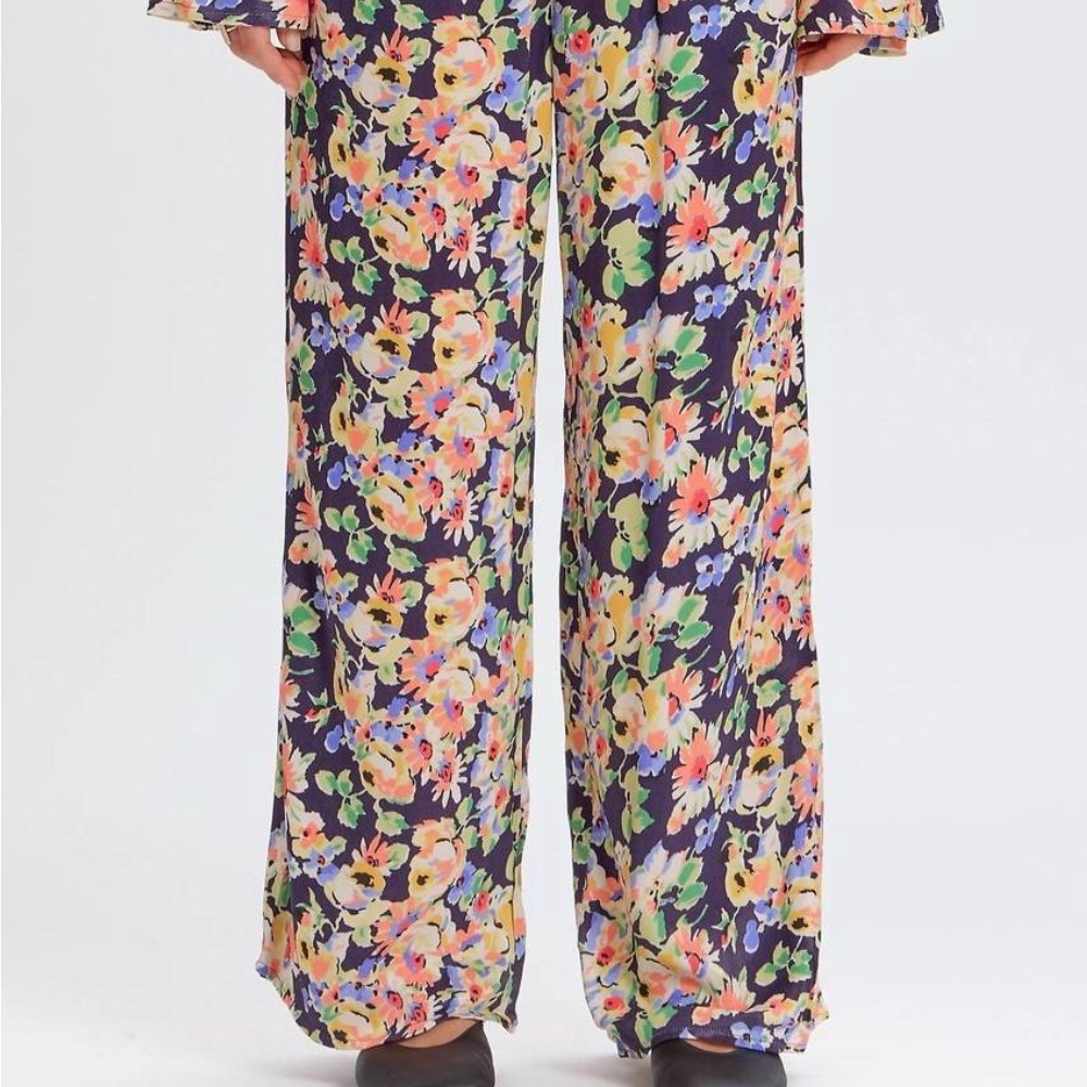 Something Navy Floral Pants - part of a set! Black, Pink, Orange, White